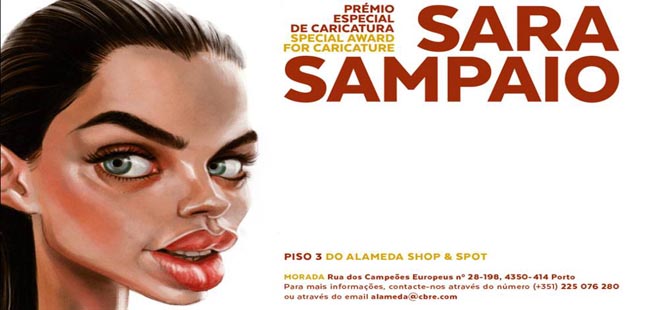 Caricaturas de Sara Sampaio em exposição no Alameda Shop & Spot